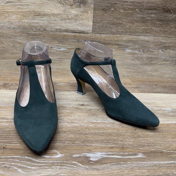 Calico All Nighter Green Suede Pointed Toe Mary Jane Heels Women's Size 9 - Picture 5 of 6